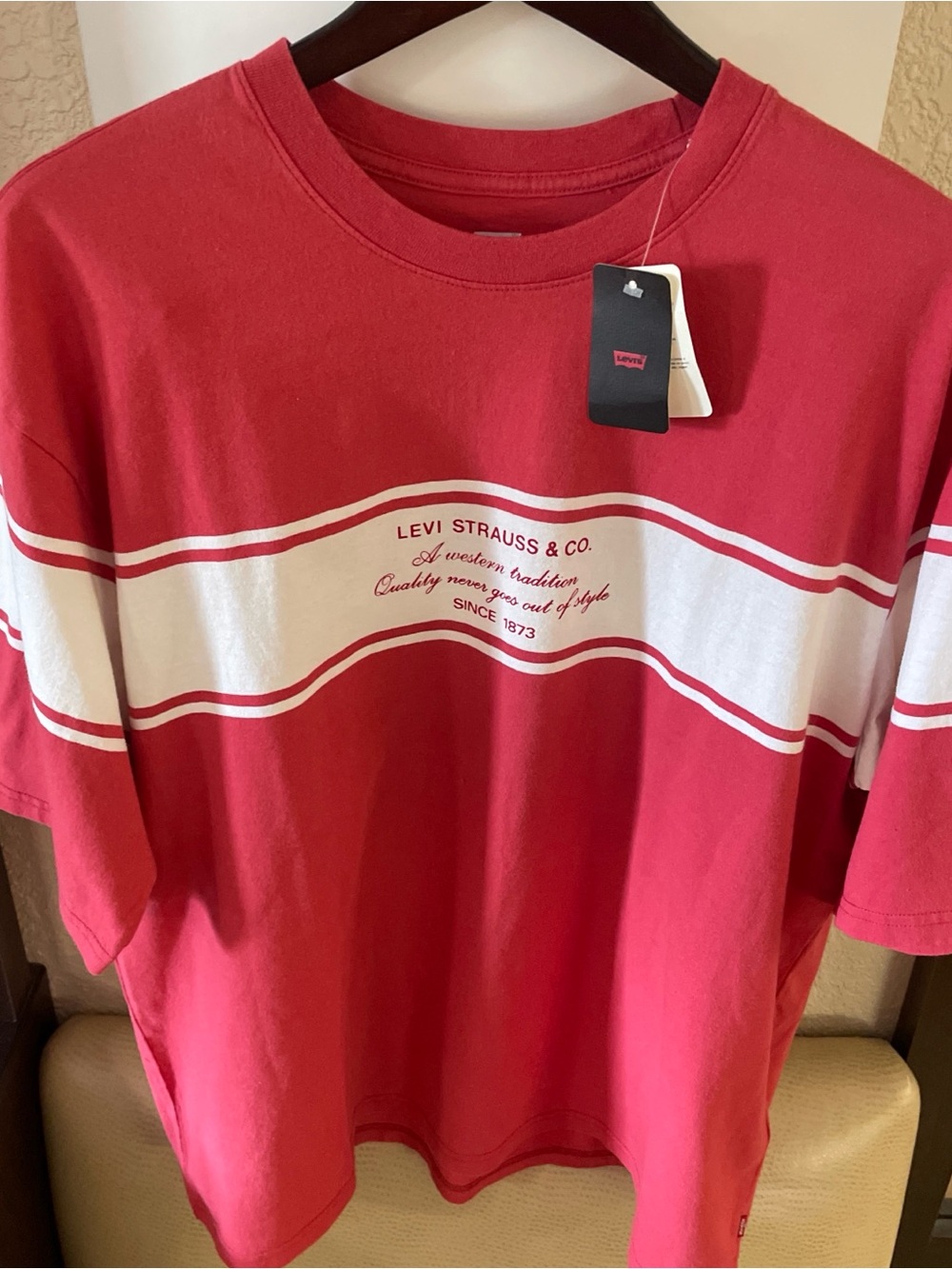 Levi's Red Crewneck with White Striped Chest Band